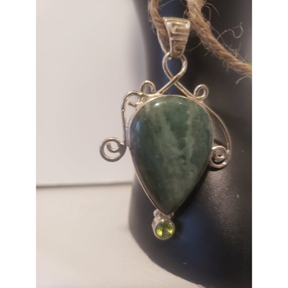 Gemstone Pendant Vintage Aventurine 925 Silver Hand Made Pendan - Picture 10 of 10